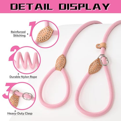 Mile High Life Heavy Duty Slip Lead No Pull Leash 6/5/4FT for Large Dogs - color: Pink, size: 5 Feet