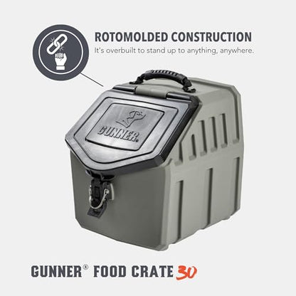 GUNNER 30 lbs Gunmetal Dog Food Storage Container with Measuring Scoop – Waterproof & Airtight Pet Food Bin for Dry Feed, Corn, Chicken Feed, Bird Seed & Treats – 3 Cup Ergonomic Scooper