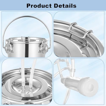 3L Upgrade Milking Machine for Goats Cows,Continuously Adjustable Suction Pulsation Vacuum Electric Milker,Portable Suction Machine W/Stainless Bucket Milk Tube Brush, Sponge Brush,Udder Protection