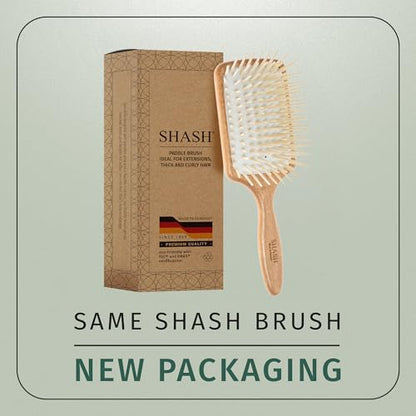 Made in Germany - SHASH Large Paddle Hair Brush, Thick And Curly Hair - Detangler With Long Pins & Rubber Cushion - Helps Detangle Knots, Eliminate Frizz, Reduce Pulling & Snagging - size: Large