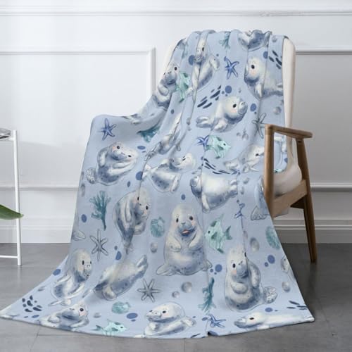 Manatees Throw Blanket 50"x40" Fuzzy Soft Cozy Manatee Blankets Soft Throws Warm Lightweight Plush Fleece Throw Blanket for Kids Men Women Gift Bed Couch Sofa - color: Manatees, size: 50"x40"