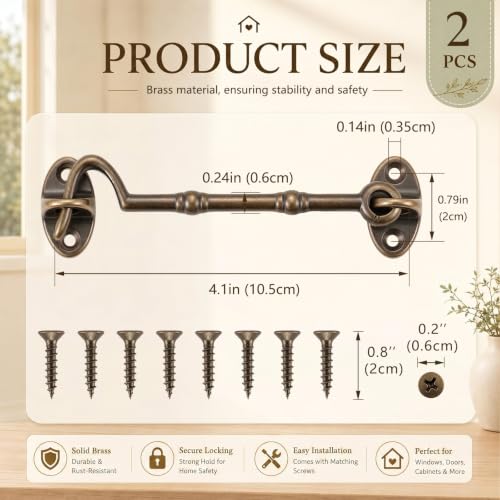 2 Pieces 4.1 Inch Brass Hook and Eye Latch Gate Door Latch, Bronze - color: Bronze, size: 4.13 Inch