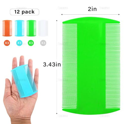 AUEAR, 12 Pack Plastic Pet Comb Flea Lice Dog Cat Double Sided Fine Tooth Hair Grooming 4 Colors - color: 4 Colors