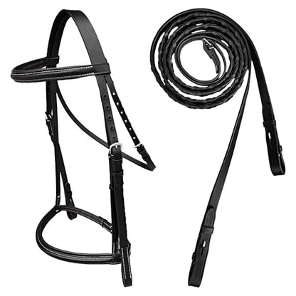Majestic Ally Padded Raised English Bridle, Premium Leather, Matching Laced Reins - color: Black, size: Draft