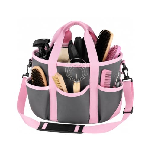 Horse Grooming Tote Bag, 600D Oxford Equestrian Organizer with Strap - color: Pink