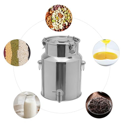 10L/2.64Gal Stainless Steel Beverage Storage Dispenser with a Spigot Milk Can Drink Jug Dispenser with Hangable Lid, 7.87 * 11.81in (Silver - 10L/2.64Gal) - color: Silver - 10L/2.64Gal