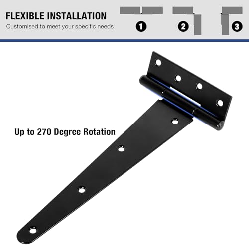 TDCHINGES T Strap Black Gate Door Hinges 10 Inch for Barn Shed 2.5mm 2 Pack - size: 2Pack-10inch