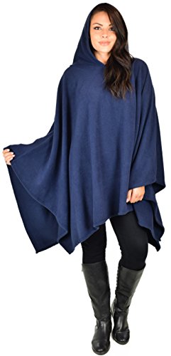 Dare2BStylish Women Poncho Style Hoodie Sweater Fleece Cover Up for Cold Weather - color: Navy Blue