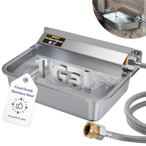 1Gal/3.8L Automatic Water Dispenser for Dogs, Patented Automatic Dog Water Bowl Dispenser, Stainless Steel Water Bowl for Livestock Chicken, Outdoor Dog Water Feeder Fit 3/4'' GHT Faucet