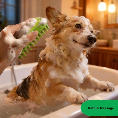 Rubber Curry Brush for Short Haired Dogs, Gentle Curry Comb - color: Olive