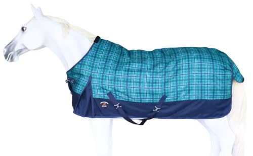 80" 1200D Horse Turnout Waterproof Heavy Weight Winter Blanket 5EE13G - color: Turquoise/Navy Plaid, size: 80 inches