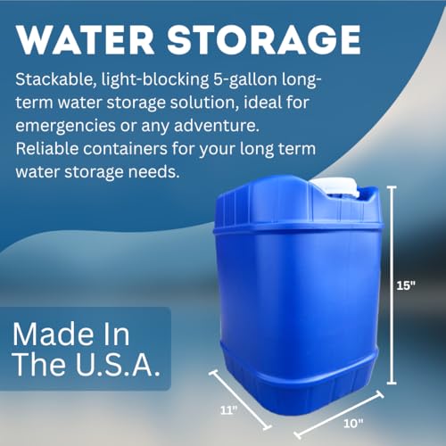 5-Gallon Stackable Water Storage Containers, 3 Lids + 1 Spigot, Easy Fill, Survial Supply Emergency Water Storage for Camping and Disaster Preparedness, RV, 10 Gallon (2 Tanks)