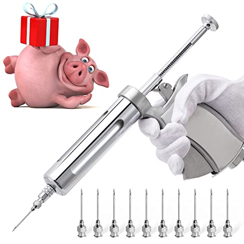 NEWTRY 50ML Continuous Livestock Syringe Adjustable Poultry with 10 Needles | Semi Automatic Syringe Adjustable Poultry Gun Stainless Steel with 10 Needles for Horse Sheep Cattle