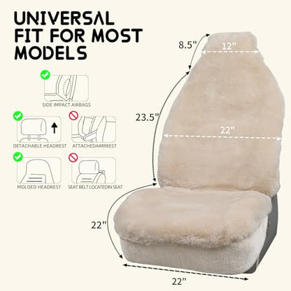 Aegis Cover Sheepskin Seat Cover Genuine Australian Merino Wool Front Seat Cover Luxury Dense Pelt Universal Fit for Most Cars, SUVs, Trucks, Bucket-Style, 54 X 22 Inches (Sand) - color: Sand