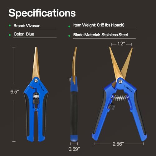 VIVOSUN Curved Gardening Scissors 6.5 Inch Hand Pruner Shear with Titanium Coated Blades 1-Pack | Curved Precision Stainless Steel Blades, Comfort Ergonomic Grips, Ideal Snip for deadheading, Trimming & Shaping Plants - style: Blue Curved Blade