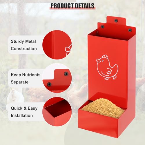 Automatic Chicken Grit Feeder,2 Pack Metal Hanging Chicken and Poultry Feeder,No-Waste Design,Easy to Install and Clean,Ideal for 5-6 Chickens