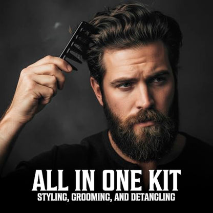Viking Revolution Professional Hair Styling Combs for Men - 6 Piece Set | Anti-Static & Durable Design - For Styling, Texturizing & Detangling - Easy to Clean - Professional Grade