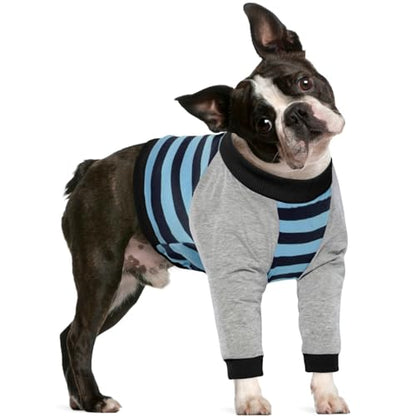 FUAMEY Dog Recovery Sleeve with Elbow Protector, Blue Stripe, M | Stop Licking Joints, Long Sleeve Suit, Alternative to Cones, Protects Front Leg Arm Wounds, Hot Spots,Covers Skin Conditions - color: Blue Stripes, size: M(Weight:28-44lbs)