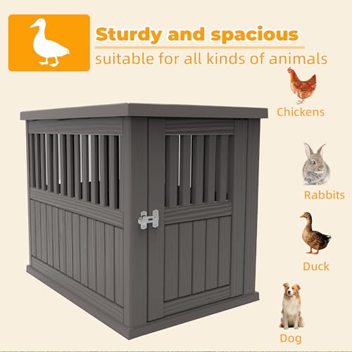 Vixzen Outdoor Duck House, PP Resin Poultry Shelter, Gray - color: Gray, size: 29.7"L x 21.3"W x 25.3"H