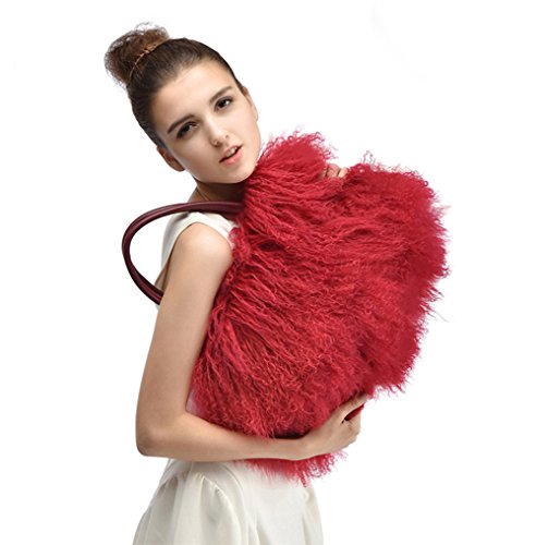 Women Luxury Real Curly Mongolian Lamb Fur Purse - color: Red