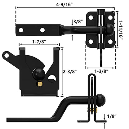 skysen Self Locking Fence Gate Latch Carbon Steel Black/Lock Post Mount with Stainless Steel Spring Cable Pull(JLXSDS-1)