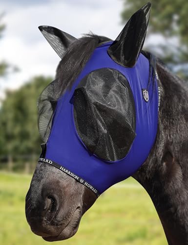 Harrison Howard Horse Fly Mask with Forelock Opening Stretch Breathable and Comfortable for Horses UV -Protection Navy L - color: Navy, size: L