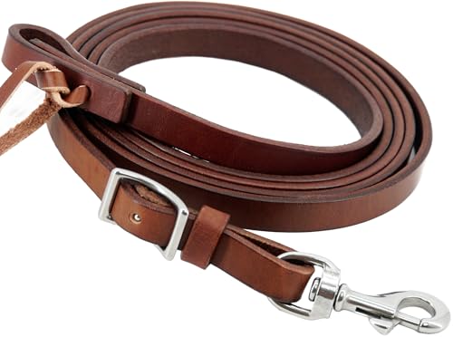 Leather Roper Rein, Heavy Oil Weighted Leather Rein, Stainless Steel Hardware,Brown