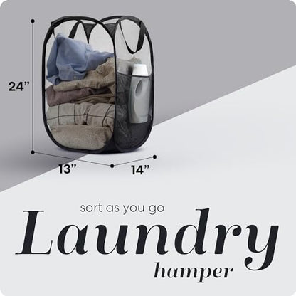 Handy Laundry Mesh Pop-Up Hamper Collapsible with Side Pocket 2-Pack - color: Black, 2-PACK