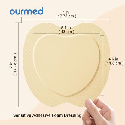 Ourmed Silicone Sacral Foam Dressings(7"x 7" - 10 Packs) with Tender Adhesive Border, Sterile Advanced Absorbent Bandage, Wound Care for Bed Sores, Pressure Ulcers - size: 7"x 7" (10 Packs)