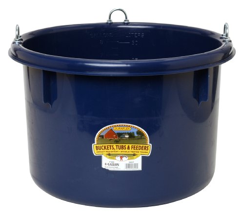 Little Giant® Plastic Round Feeder | Feed Bucket for Livestock | Ultra Durable Round Plastic Bucket | Made in USA | 8 Gallon | Navy - color: Navy