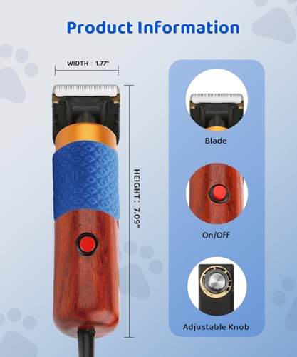 200W Professional Dog Grooming Clippers with Stepless Speed Control, Low Noise <50dB Pet Hair Trimmer Kit, Solid Wood Handle, 2 Blades, Dual-Sided Guide Combs, Heavy-Duty Plug-in Clippers for Cats