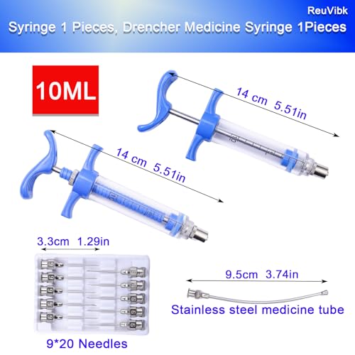 2Pcs 10ml Goat Drench Syringe, Adjustable Reusable Drench Gun - size: 10ML