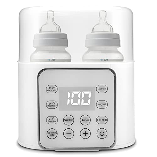 Baby Bottle Warmer 9-in-1 Multifuntion Breast Milk Warmer, Fast Baby Food Heater and Defrost Warmer with Timer for Twins, LCD Display Accurate Temperature Adjustment, 24H Constant Mode - color: Bright White