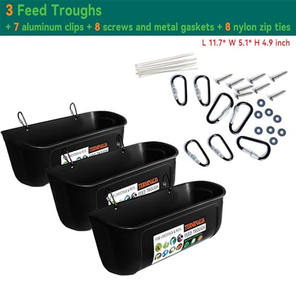 Terminalia 3 Pack Duck Chicken Poultry Hanging Fence Feeder | 8 Quarts in Total | Black｜A Free Feed Scoop Included - color: 3Black