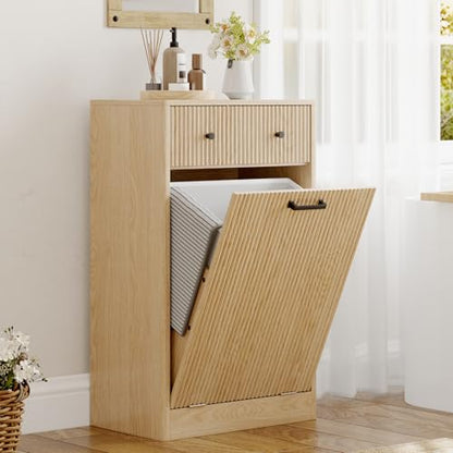 10 Gallon Tilt Out Trash Can Cabinet with Drawer, Hidden Trash Bin Storage & Laundry Hamper Cabinet, Pet Proof Trash Can Holder for Kitchen, Laundry Room & Bathroom, Oak - color: Oak