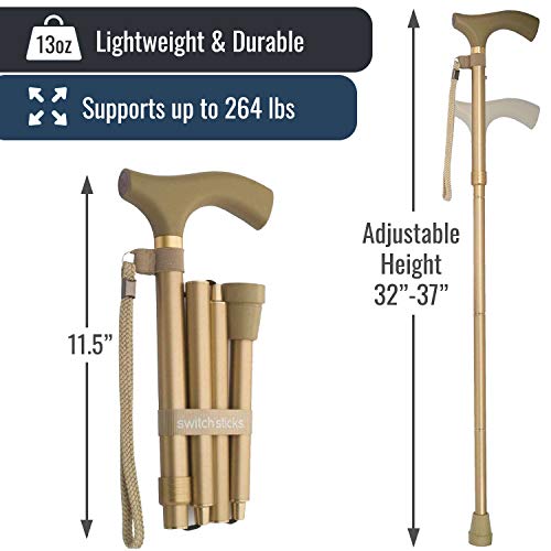 Switch Sticks Folding Walking Cane For Women & Men - color: Gold