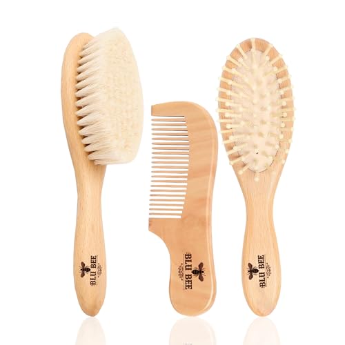 Wooden Baby Hairbrush & Comb Set | Soft Goat Hair, for New Born & Toddlers