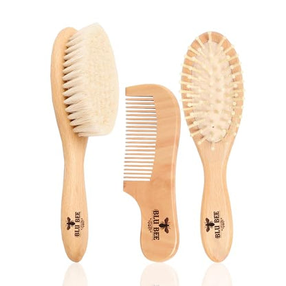 Wooden Baby Hairbrush & Comb Set | Soft Goat Hair, for New Born & Toddlers