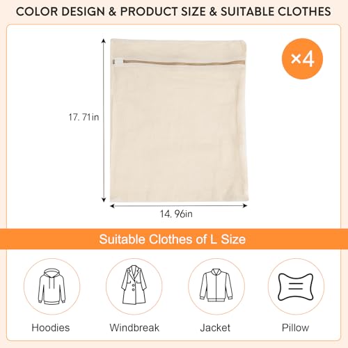 4-Piece Large Durable Organic Cotton Mesh Laundry Bags with Sturdy Zippers and Breathable Mesh are Delicate Laundry Bags for Underwear, Clothes, Pants and Socks - size: Large