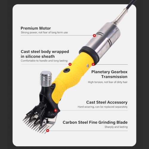 Naroote Electric Sheep Shears, Professional Goats Clippers with 3000RPM, Carbon Steel Blade, Non Slip Handle, Low Vibration & Powerful Motor for Sheep, Alpacas, Goats (US Plug 110V)