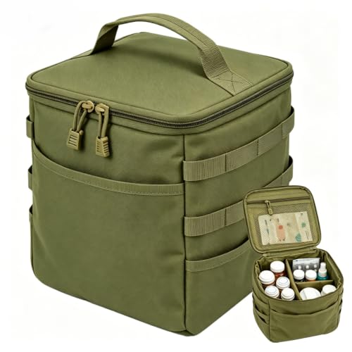 Travel Medicine Bag,Medication Pill Bottle Organizer Empty Case - color: Square Green
