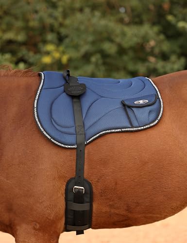 Harrison Howard Bareback Horse Riding Pad Breathable Mesh Cushioned No-Saddle Pad with Girth for Trail Training - color: Navy