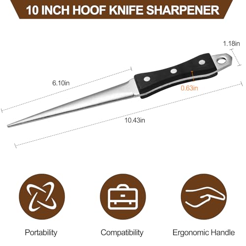 Hoof Knife Sharpener, 10 Inch Farrier Tool Honing Rod for Hoof Knives | Solid Wood Handle, For Hoof Knives, Farrier Supplies, Curved Blade Sharpening, Farm Knife Maintenance