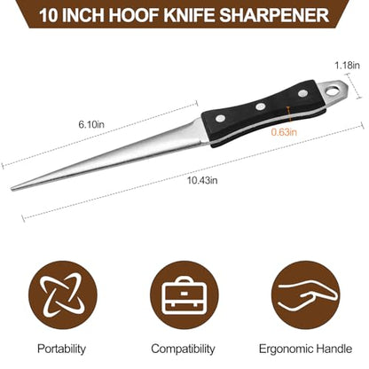 Hoof Knife Sharpener, 10 Inch Farrier Tool Honing Rod for Hoof Knives | Solid Wood Handle, For Hoof Knives, Farrier Supplies, Curved Blade Sharpening, Farm Knife Maintenance