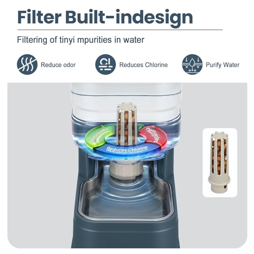 Auto Dog Water Dispenser with Stainless Steel Bowl Feeder for Pets - color: Navy, size: 6L/1.6Gallon