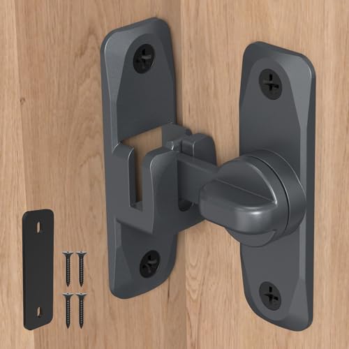 90/180 Degree Sliding Barn Door Locks and Latches, Grey, 1 PC | Sturdy Aluminum Alloy, Proof Door Lock for Inside Barn Door, Screen Door, Bathroom, Closet, Cabinet, Screws & Spacer Included - color: Grey-1PC