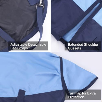 1200D Mini Horse/Pony Blanket 0g No-Fill Waterproof Turnout Sheet - color: Light Blue, size: 45"
