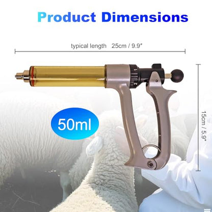 50ml Semi Automatic Cattle Syringe Dosage Adjustable Livestock Vaccine Gun - size: 50ML Gray