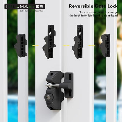Key Lockable 2 Way Gate Latch,Key Operates on Both Sides of Gate,2 Sided Gate Fence Lock for Outdoor Gates,Locking Gate Door Lock Fence Latch Gate Hardware for Metal,Wood,Vinyl Fence,Black Finish