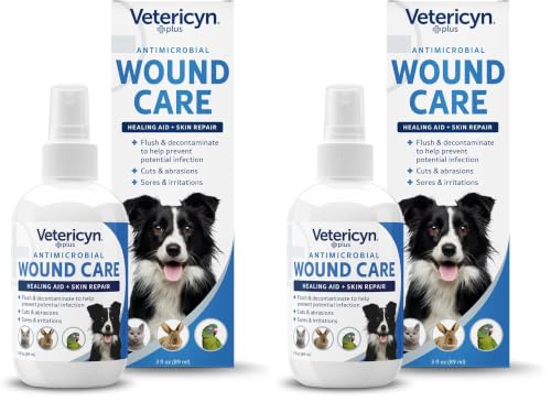 Vetericyn Plus Dog Wound Care Spray | Healing Aid and Skin Repair, Clean Wounds, Relieve Dog Skin Allergies, Safe for All Animals. 3 Ounces (Pack of 2) - size: 3 oz (Pack of 2)
